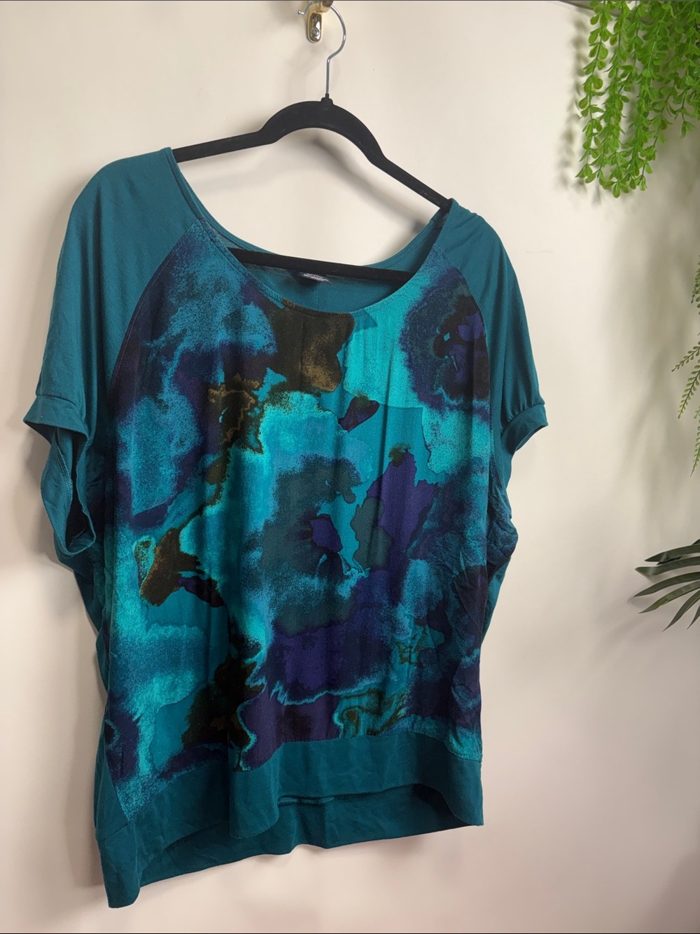 Faded Glory Teal Floral-Print Short Sleeve Top